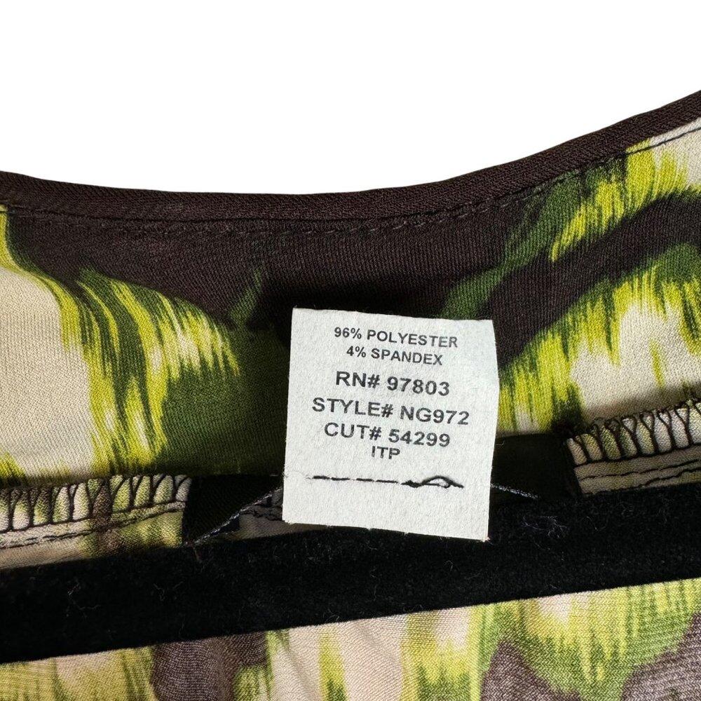 Y2K Witchy Grunge Whimsigoth Sz 1x Stretch Ruffled Sleeve Green Brown Top - Picture 7 of 7